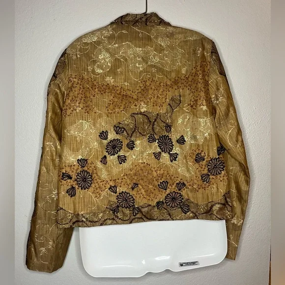 Sandy Starkman Gold Embroidered Jacket Blazer w/ Fish & Sea Turtle Design Size M - Picture 9 of 9